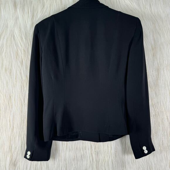 Lauren Ralph Lauren Womens 100% Silk Button Up Black Blazer Pockets Sz 8 - Picture 3 of 5